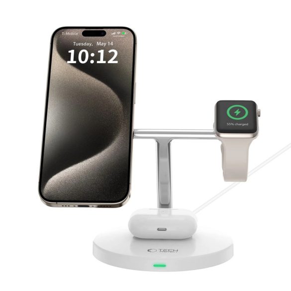 Tech-Protect QI15W-A35 3 az 1-ben MagSafe induktív töltő telefon / AirPods / Apple Watch - fehér