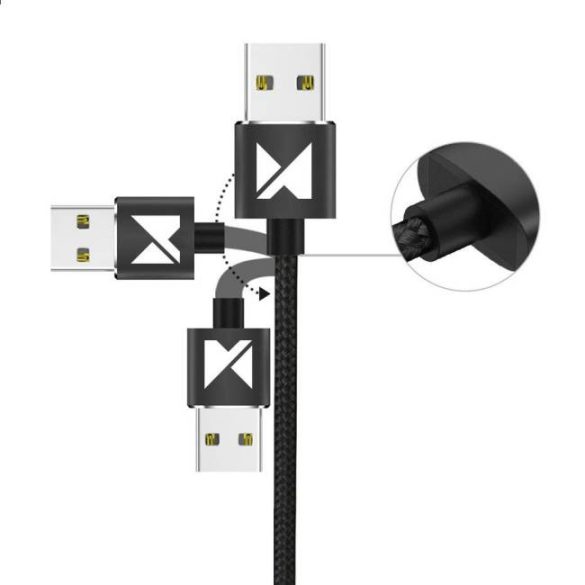 Wozinsky Mágneses kábel USB / micro USB / USB type-c / Lightning 1m LED-es fekete (WMC-01)