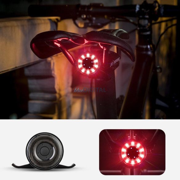Wozinsky LED hátsó kerékpárvilágítás mikro USB piros fény 5 üzemmód fekete (WRBLB2)