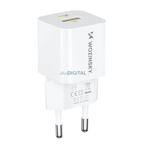 Wozinsky WWCEAC hálózati töltő 1xUSB-A és 1xUSB-C csatlakozásasl GaN 33W - fehér