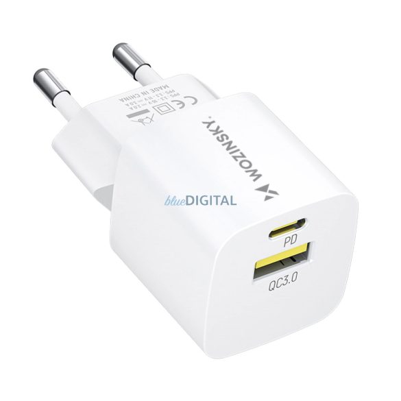 Wozinsky WWCEAC hálózati töltő 1xUSB-A és 1xUSB-C csatlakozásasl GaN 33W - fehér