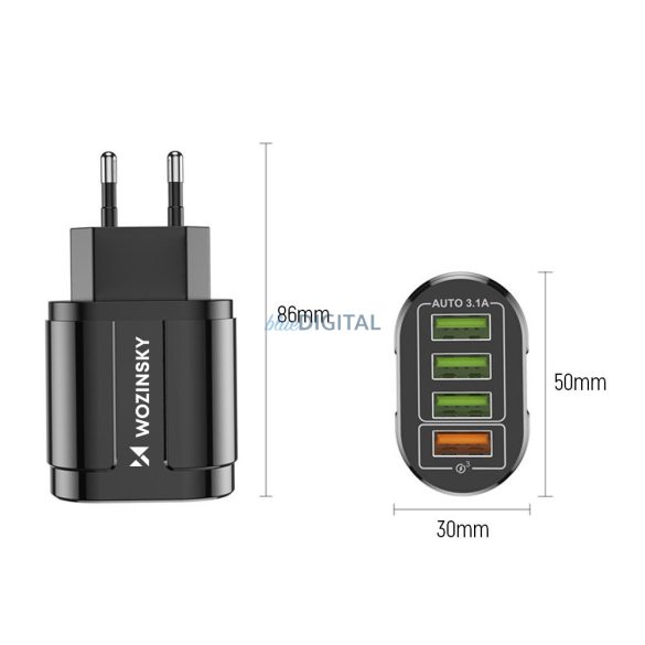 Wozinsky WWCUAB hálózati töltő 4xUSB-A csatlakozóval 48W fekete