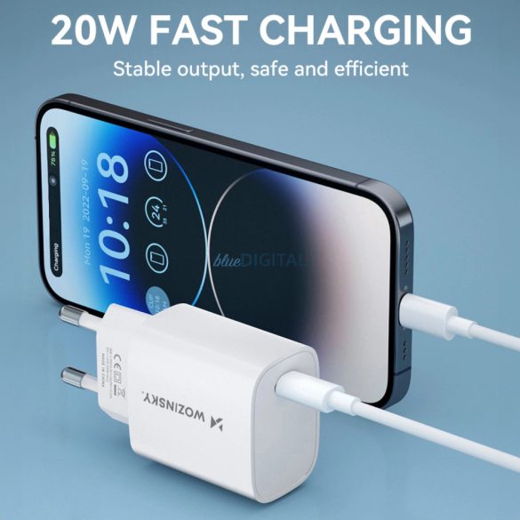 Wozinsky WGWCCW hálózati töltő 1xUSB-C csatlakozással 20W - fehér