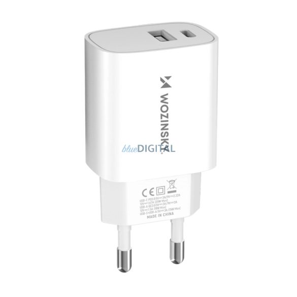 Wozinsky WGWCW hálózati töltő 1xUSB-A és 1xUSB-C csatlakozással 20W - fehér