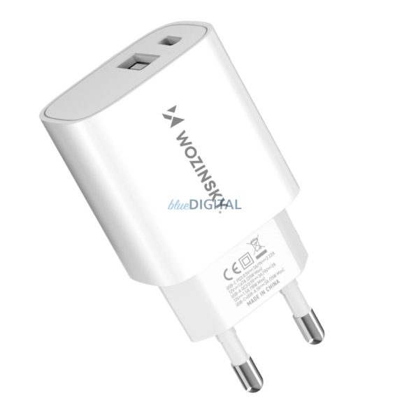 Wozinsky WGWCW hálózati töltő 1xUSB-A és 1xUSB-C csatlakozással 20W - fehér