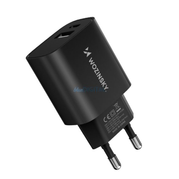 Wozinsky WGWCB hálózati töltő 1xUSB-A és 1xUSB-C csatlakozással 20W - fekete