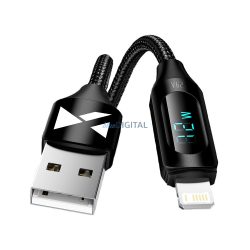   USB-A kábel - Lightning Wozinsky WUALC1 LED kijelző 2.4A 1m - Fekete