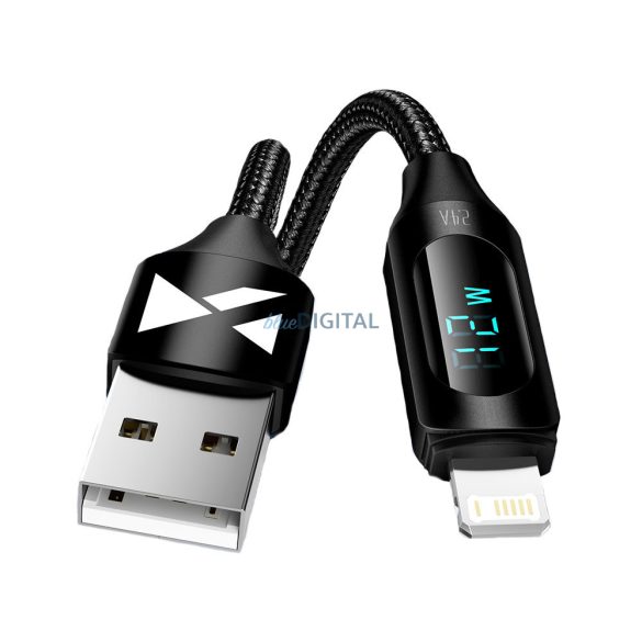 USB-A kábel - Lightning Wozinsky WUALC2 LED kijelző 2.4A 2m - Fekete