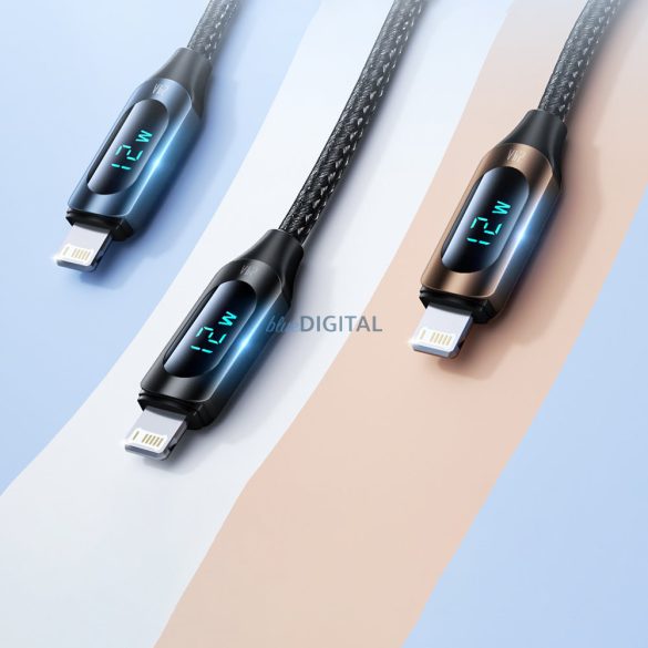 USB-A kábel - Lightning Wozinsky WUALC2 LED kijelző 2.4A 2m - Fekete