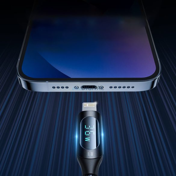 USB-C kábel - Lightning Wozinsky WUCLC1 LED kijelző 36W 1m - fekete