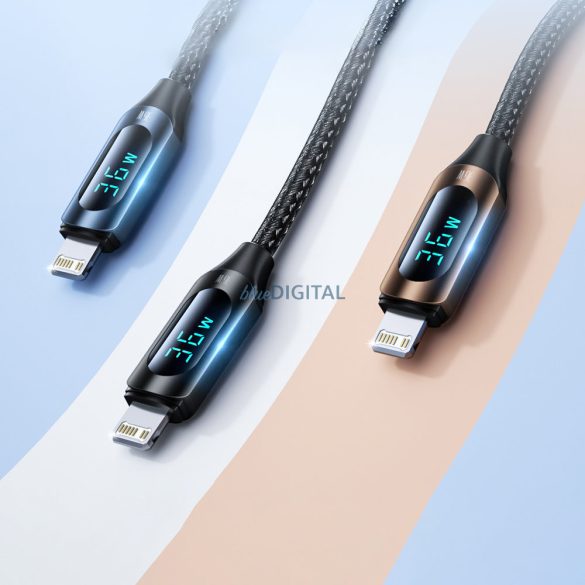 USB-C kábel - Lightning Wozinsky WUCLC1 LED kijelző 36W 1m - fekete