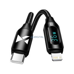   USB-C kábel - Lightning Wozinsky WUCLC2 LED kijelző 36W 2m - Fekete