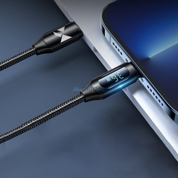 USB-C kábel - Lightning Wozinsky WUCLC2 LED kijelző 36W 2m - Fekete