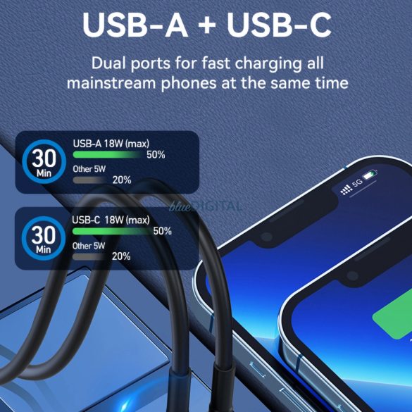 WozinskyWDCCAC szivargyújtós autós töltő 1xUSB-A és 1xUSB-C csatlakozással PD 36W - fekete