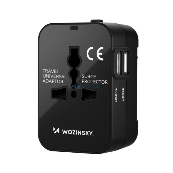 Wozinsky WUTWC univerzális utazó adapter EU / US / AUS / UK / 2x USB-A - fekete