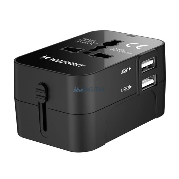 Wozinsky WUTWC univerzális utazó adapter EU / US / AUS / UK / 2x USB-A - fekete