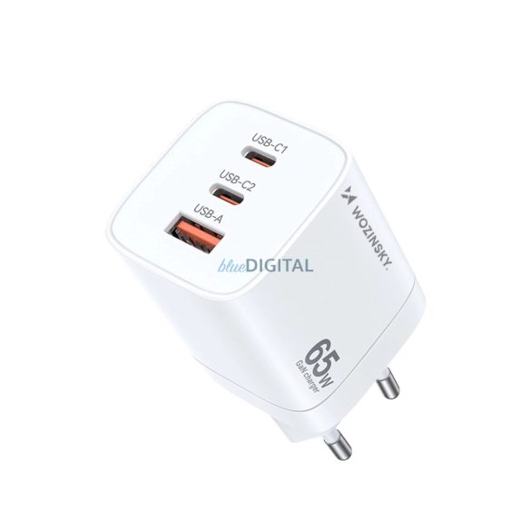 Wozinsky CGWCW hálózati töltő 1xUSB-A és 2xUSB-C csatlakozással 65W GaN - fehér