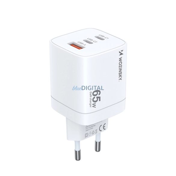 Wozinsky CGWCW hálózati töltő 1xUSB-A és 2xUSB-C csatlakozással 65W GaN - fehér