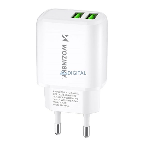 Wozinsky CUWCW hálózati töltő 2xUSB-A csatlakozással 2.4A 30W - fehér