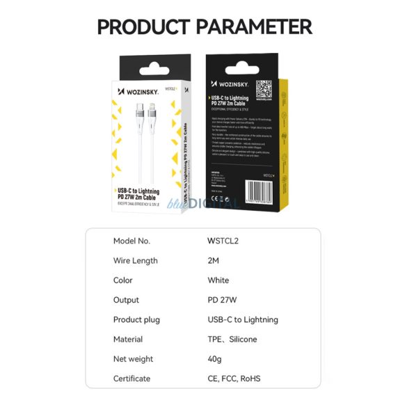 Wozinsky WSTCL1 Type-C - Lightning kábel PD 30W 1m - fehér