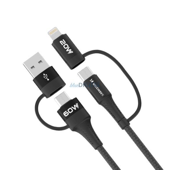 Wozinsky WNBAA USB-A/Type-C - Type-C/Lightning kábel 60W 3A 1m - fekete
