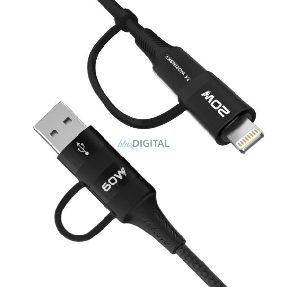 Wozinsky WNBAA USB-A/Type-C - Type-C/Lightning kábel 60W 3A 1m - fekete