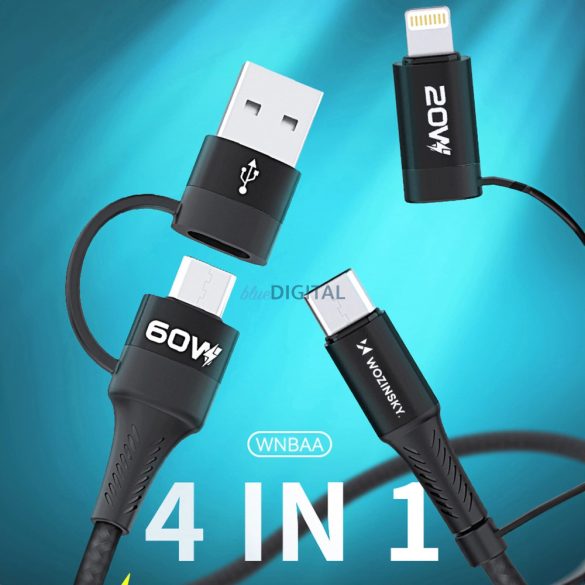 Wozinsky WNBAA USB-A/Type-C - Type-C/Lightning kábel 60W 3A 1m - fekete