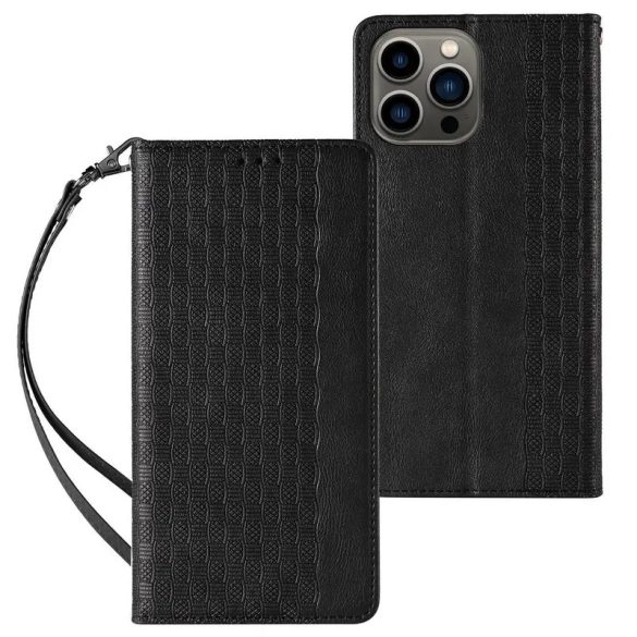 Magnet Strap könyvtok csuklópánttal iPhone 14 Pro - fekete