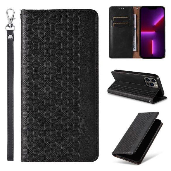 Magnet Strap könyvtok csuklópánttal iPhone 14 Pro - fekete