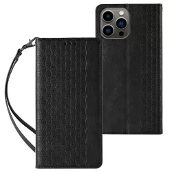 Magnet Strap könyvtok csuklópánttal iPhone 14 - fekete