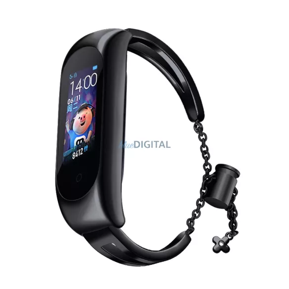 Fém karkötő Xiaomi Mi Band 3 / 4 / 5 / 6 szíjhoz - fekete