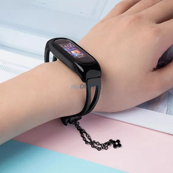 Fém karkötő Xiaomi Mi Band 3 / 4 / 5 / 6 szíjhoz - fekete