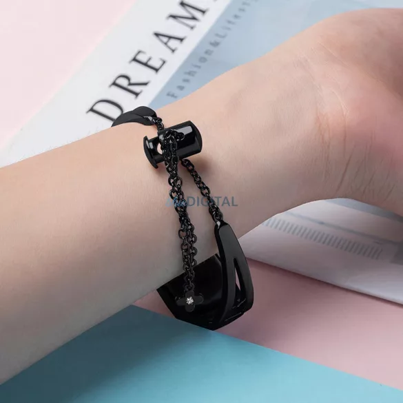 Fém karkötő Xiaomi Mi Band 3 / 4 / 5 / 6 szíjhoz - fekete