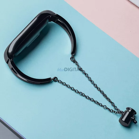 Fém karkötő Xiaomi Mi Band 3 / 4 / 5 / 6 szíjhoz - fekete