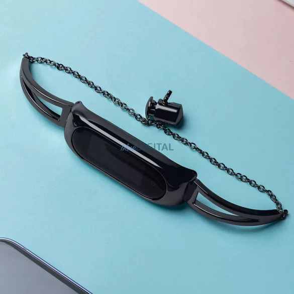 Fém karkötő Xiaomi Mi Band 3 / 4 / 5 / 6 szíjhoz - fekete
