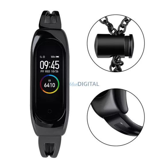 Fém karkötő Xiaomi Mi Band 3 / 4 / 5 / 6 szíjhoz - fekete