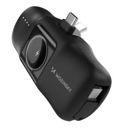   Wozinsky WF16-YCS mini powerbank 5000mAh 15W Type-C csatlakozóval, beépített Type-C kábellel + vezeték nélküli Apple Watch töltés - fekete