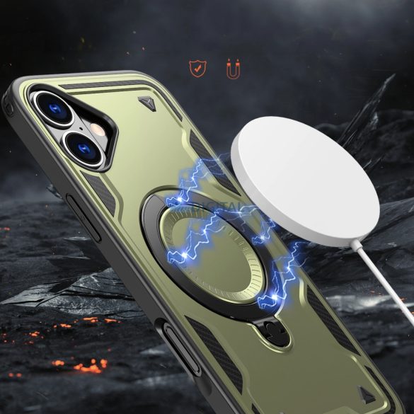 Hybrid Armor Trendy MagSafe-kompatibilis tok iPhone 16 - zöld