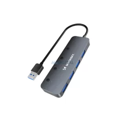   USB-A hub Wozinsky WHS080YSS 4 x USB-A 3.0 egyedi kapcsolókkal, alumínium, 30 cm-es kábellel - szürke