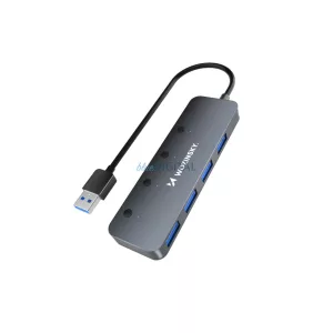 USB-A hub Wozinsky WHS080YSS 4 x USB-A 3.0 egyedi kapcsolókkal, alumínium, 30 cm-es kábellel - szürke