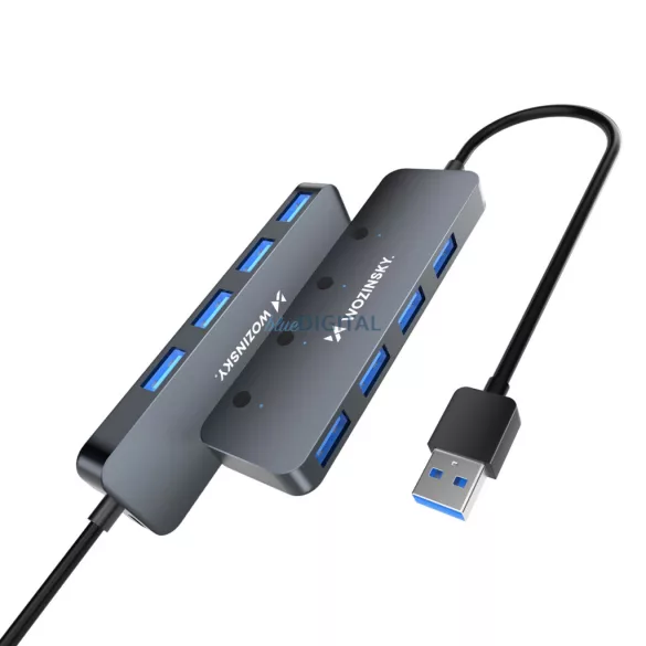 USB-A hub Wozinsky WHS080YSS 4 x USB-A 3.0 egyedi kapcsolókkal, alumínium, 30 cm-es kábellel - szürke