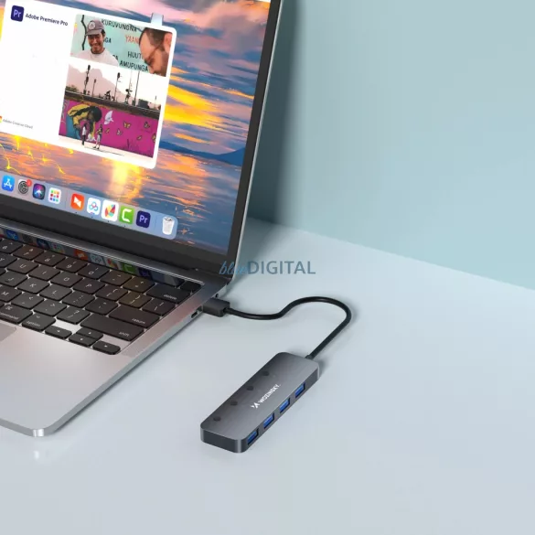 USB-A hub Wozinsky WHS080YSS 4 x USB-A 3.0 egyedi kapcsolókkal, alumínium, 30 cm-es kábellel - szürke