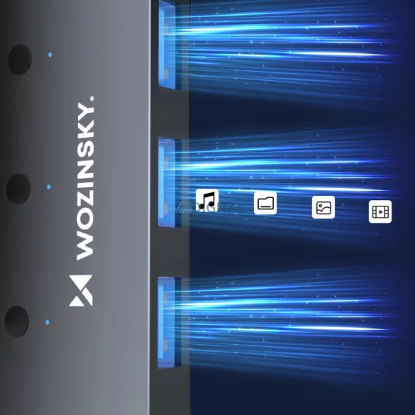 USB-A hub Wozinsky WHS080YSS 4 x USB-A 3.0 egyedi kapcsolókkal, alumínium, 30 cm-es kábellel - szürke