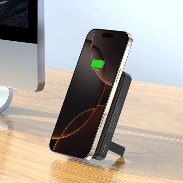 Wozinsky WLWP-10KA0Y3S powerbank 1xUSB-A és 1xUSB-C csatlakozással kitámasztóval 10000mAh 22.5W PD Qi2 - fekete