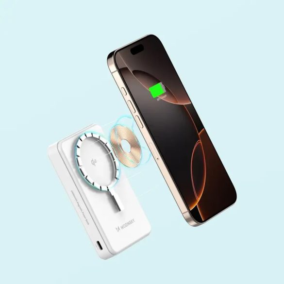 Wozinsky WLWP-10KA0Y3WS powerbank 1xUSB-A és 1xUSB-C csatlakozással kitámasztóval 10000mAh 22.5W PD Qi2 - fehér