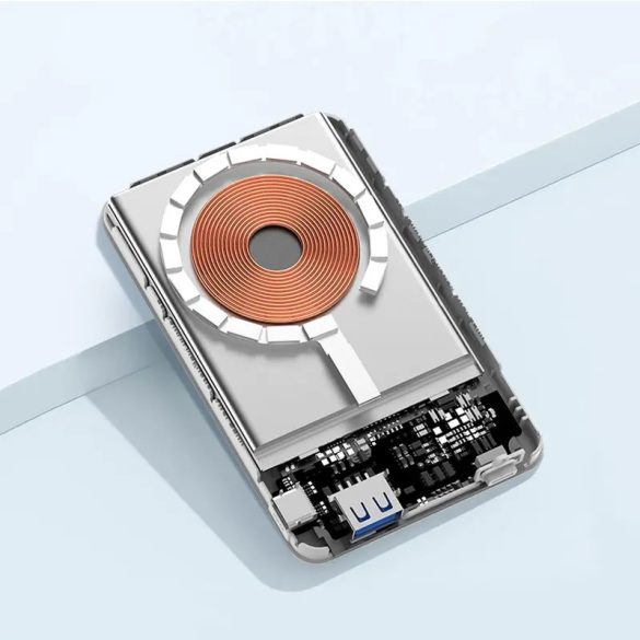 Wozinsky WLWP-10KA0Y3WS powerbank 1xUSB-A és 1xUSB-C csatlakozással kitámasztóval 10000mAh 22.5W PD Qi2 - fehér