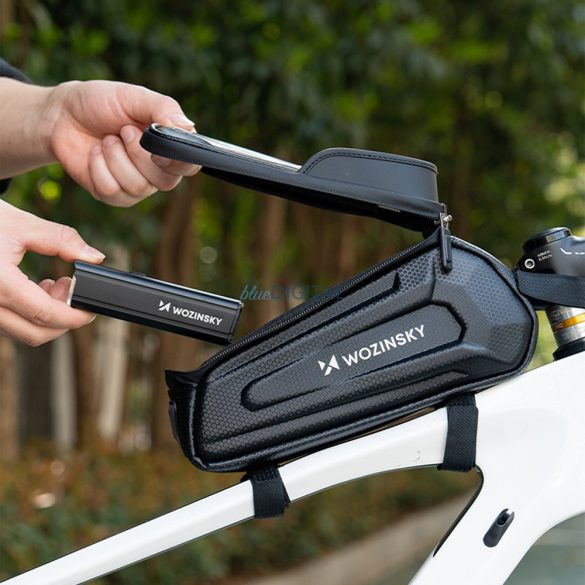 Wozinsky kerékpártáska vázra, páncélozott, telefonzsebbel, 1,7 l - fekete