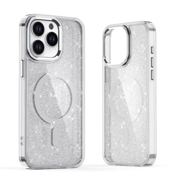 Glitter MagSafe-kompatibilis tok Samsung Galaxy S25 Edge - ezüst színű csillogós
