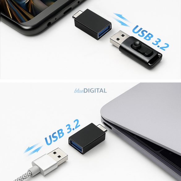 Wozinsky W10GY1S USB-C - USB-A 3.2 10Gb/s adapter - Fekete