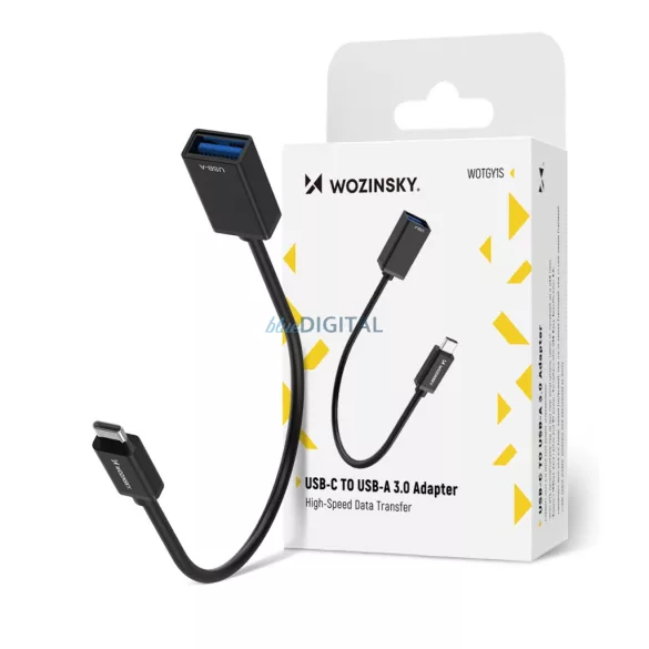 Wozinsky WOTGY1S USB-C 3.0 (férfi) - USB-A 3.0 (női) OTG adapter - Fekete